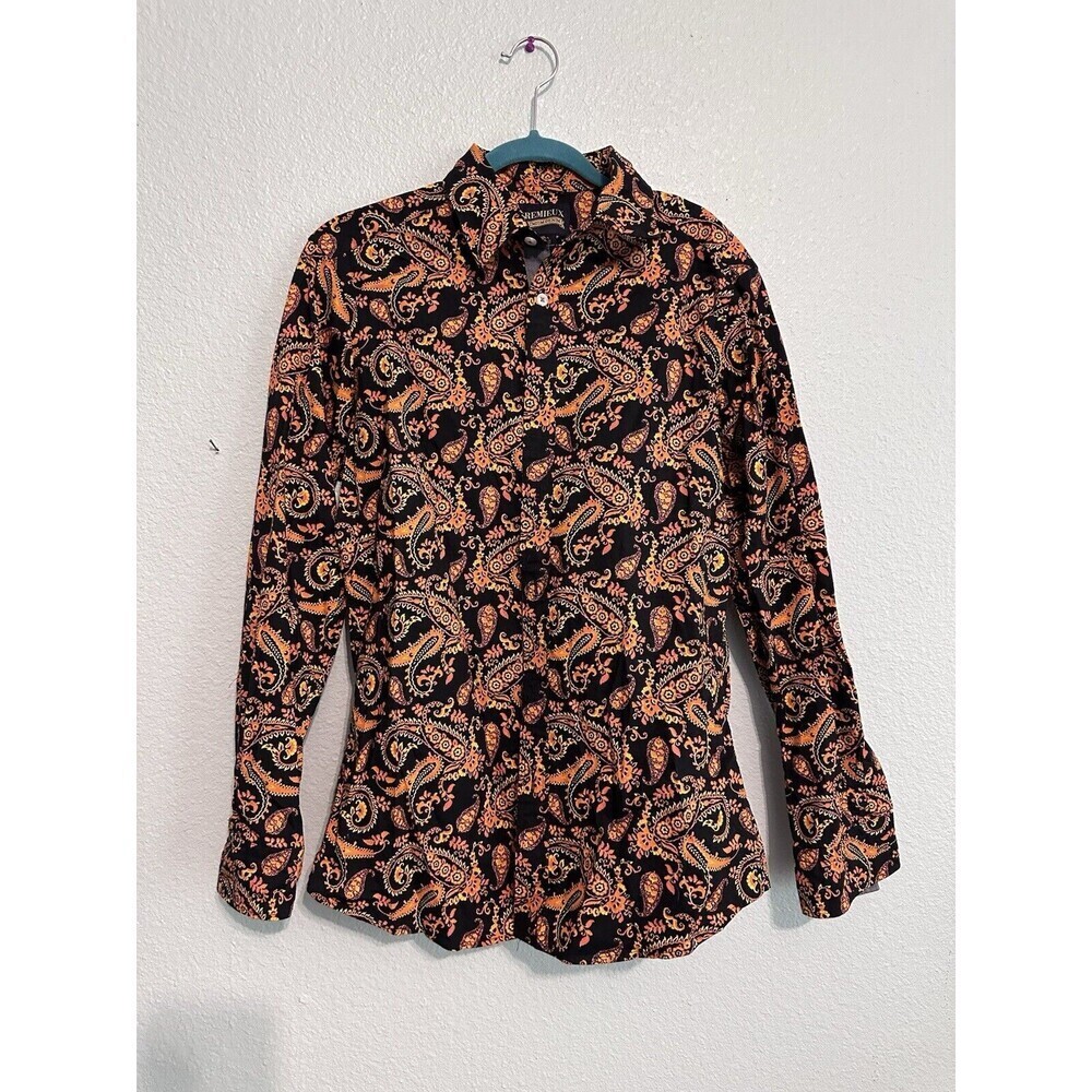 Cremieux Classics‎ Orange Paisley Long Sleeve Button Up Shirt Size Small